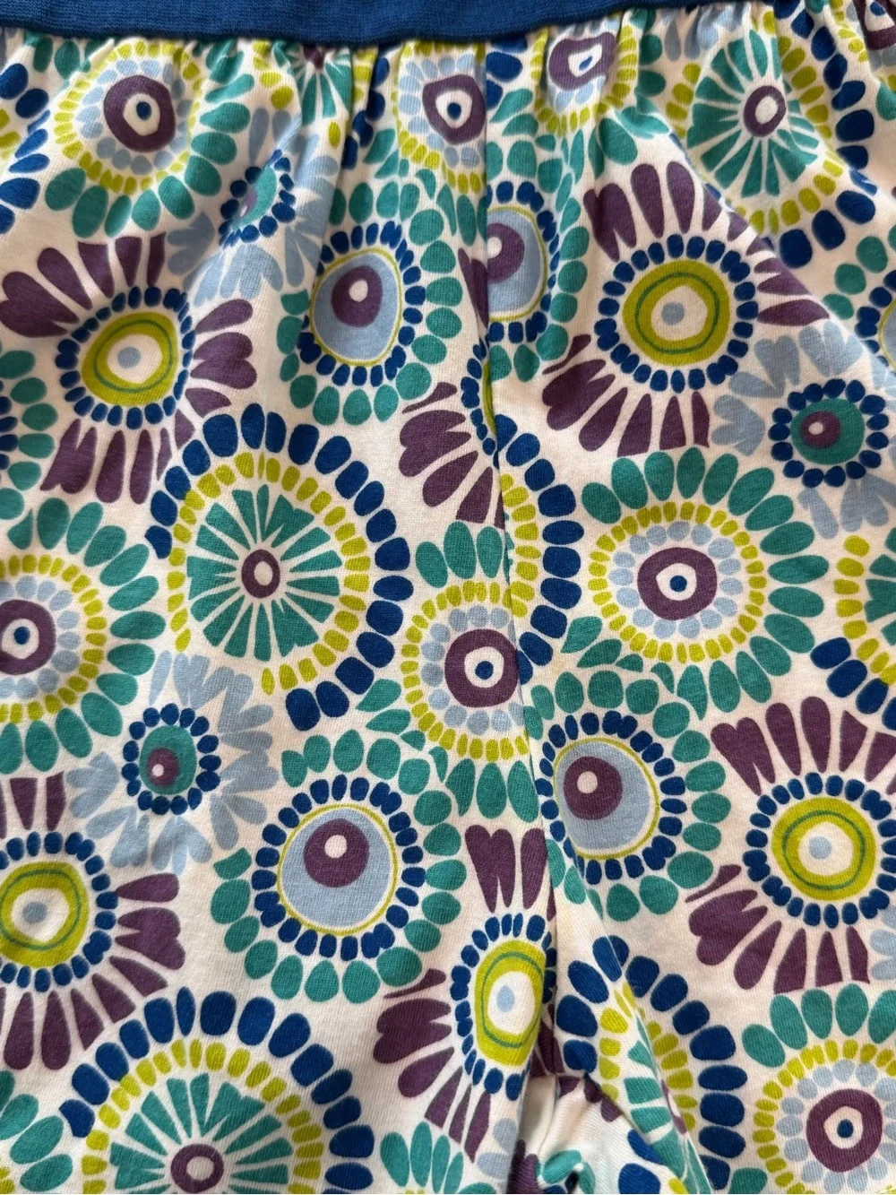 Tea Collection Blue Floral Geometric Romper with Green & Purple Accents Size 12
